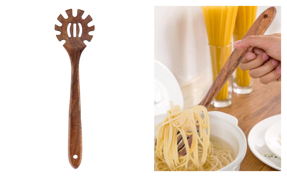 Wooden Pasta Spoon,13inch Long Spaghetti Fork,Pasta Serving Utensils,Wood Spaghetti Server Spoon,Pasta Forks Spaghetti Ladle Pasta Spatula Tool Noodle Spoon