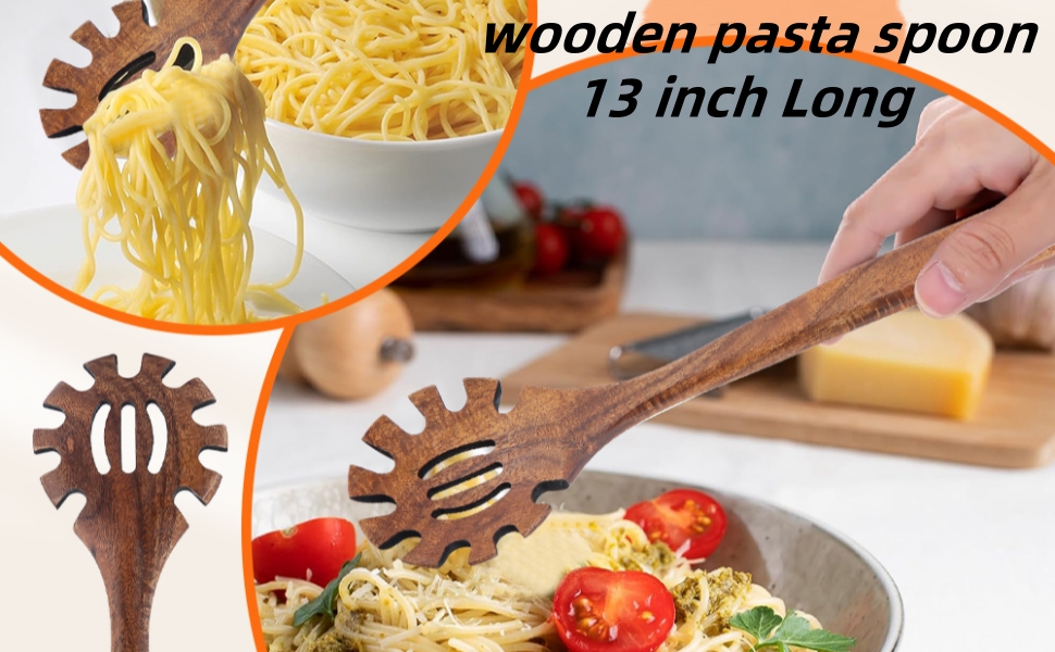 Wooden Pasta Spoon,13inch Long Spaghetti Fork,Pasta Serving Utensils,Wood Spaghetti Server Spoon,Pasta Forks Spaghetti Ladle Pasta Spatula Tool Noodle Spoon