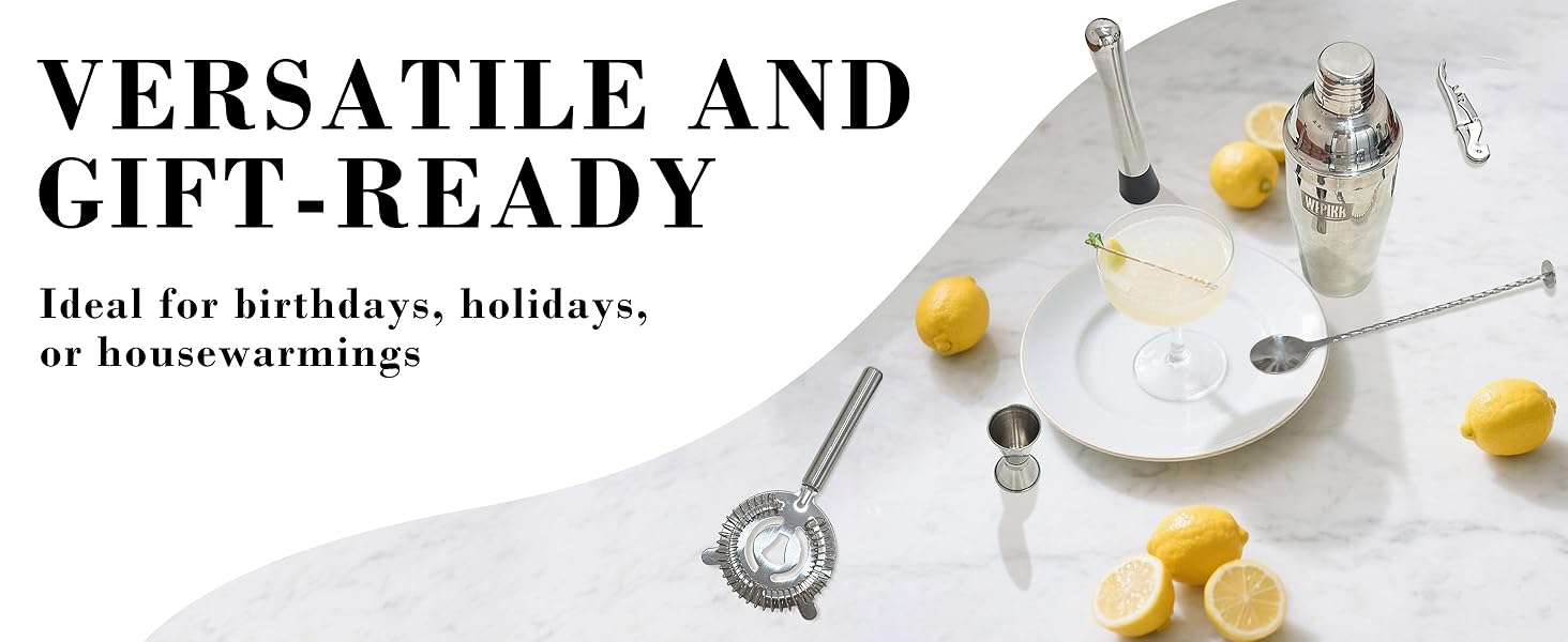 Stainless Steel Cocktail Shaker Set, 24oz/750ml Bartender Kit Includes Strainer and Stir Stick for Home, Bar, Party, Bar Accessories for The Home Bar Set (Silver)