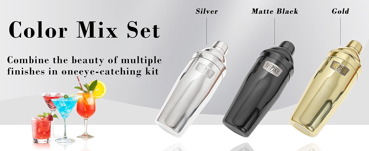 Stainless Steel Cocktail Shaker Set, 24oz/750ml Bartender Kit Includes Strainer and Stir Stick for Home, Bar, Party, Bar Accessories for The Home Bar Set (Silver)