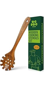 Bkiok Wooden Strainer Spoon for Cooking, Durable Wooden Slotted Spoons, Handmade Colander Spoons,Teak Wood Skimmer