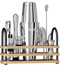 BARE BARREL Insulated Cocktail Shaker Set | Double Wall Stainless Steel | Martini Shaker for Home Bar Bartending | Built-in Drink Measure System & Strainer, Travel Bag, Recipes | Gift Set (Matt Black)