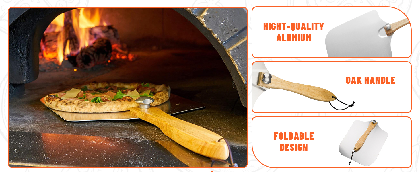 Aluminum Pizza Spatula Set,12x14 Inch Metal Pizza Peel with Foldable Wooden Handle,Pizza Spatula with 14