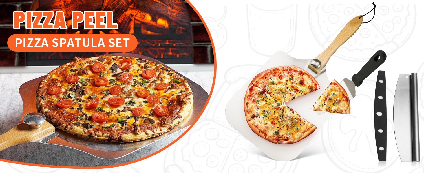 Aluminum Pizza Spatula Set,12x14 Inch Metal Pizza Peel with Foldable Wooden Handle,Pizza Spatula with 14