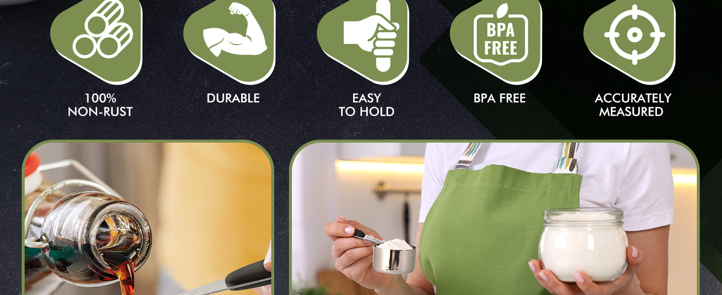 HOTEC 10-PACK Measuring Cups and Spoons Set, Kitchen Gadagets Cooking Baking,Heavy Duty & Dishwasher Safe for Dry and Liquid Ingredients,Black