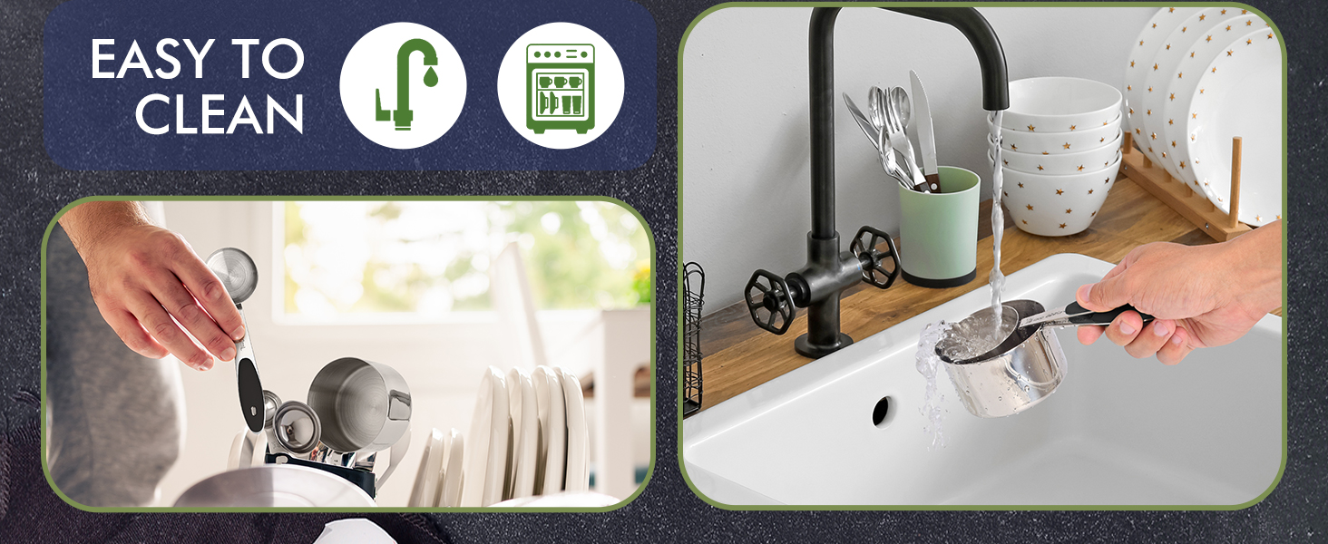 HOTEC 10-PACK Measuring Cups and Spoons Set, Kitchen Gadagets Cooking Baking,Heavy Duty & Dishwasher Safe for Dry and Liquid Ingredients,Black