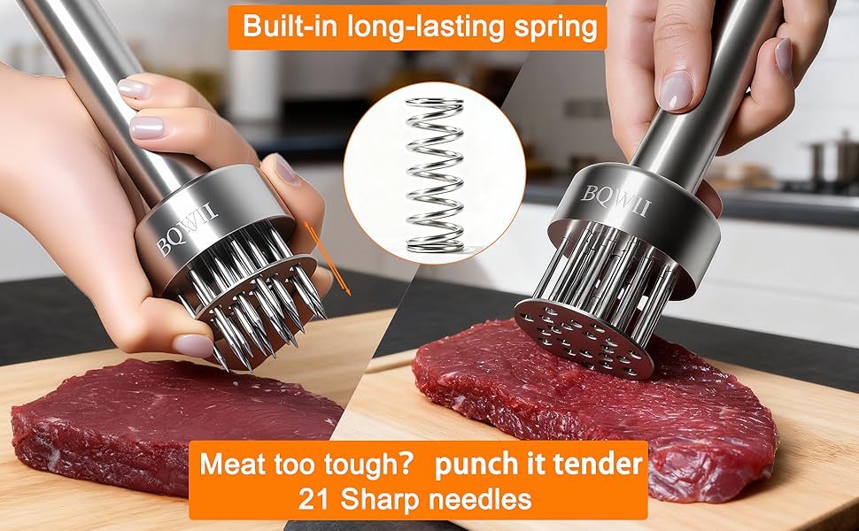 Stainless Steel Meat Tenderizer Tool with 21 Sharp Needles - A Meat Tenderizer Mallet for Chicken and Beef, Durable Meat Mallet Hammer, Easy-Grip Meat Hammer Tenderizer