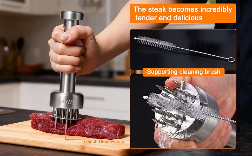 Stainless Steel Meat Tenderizer Tool with 21 Sharp Needles - A Meat Tenderizer Mallet for Chicken and Beef, Durable Meat Mallet Hammer, Easy-Grip Meat Hammer Tenderizer