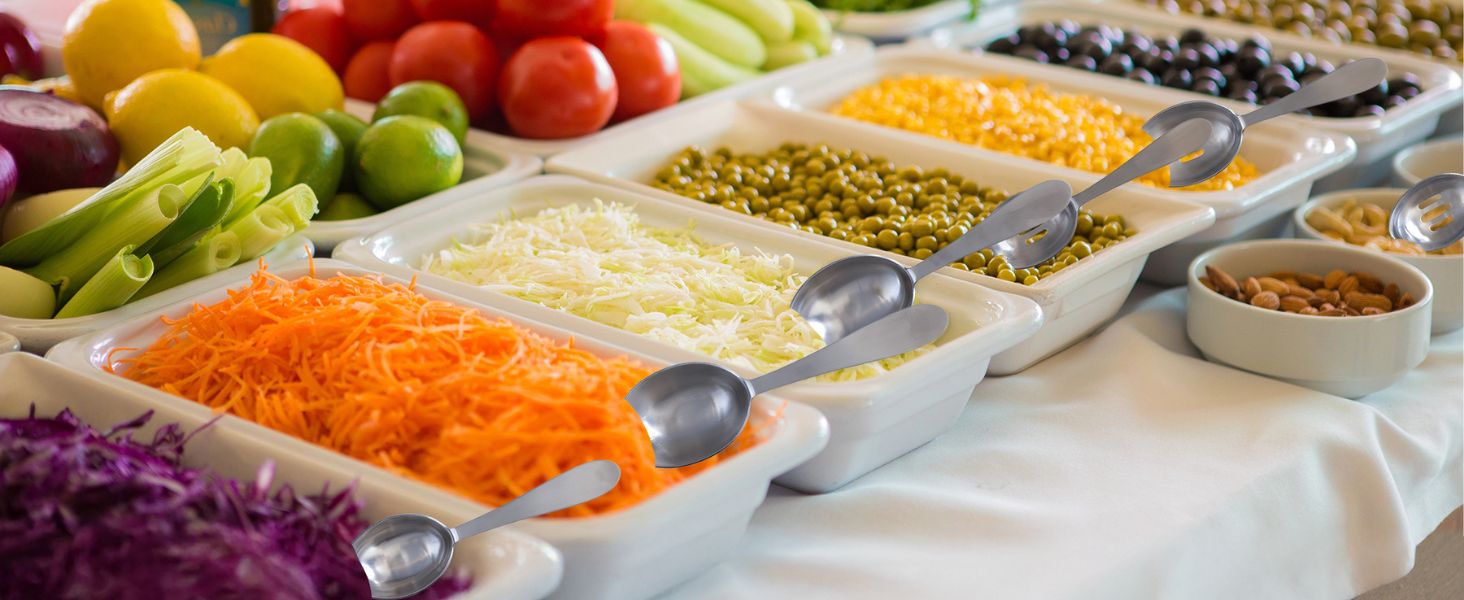 Darware Portion Control Serving Spoons Set (6pc) – Stainless Steel 1/4, 1/3, 1/2 Cup Sizes – Solid & Slotted Kitchen Utensils for Meal Prep, Cooking & Healthy Eating