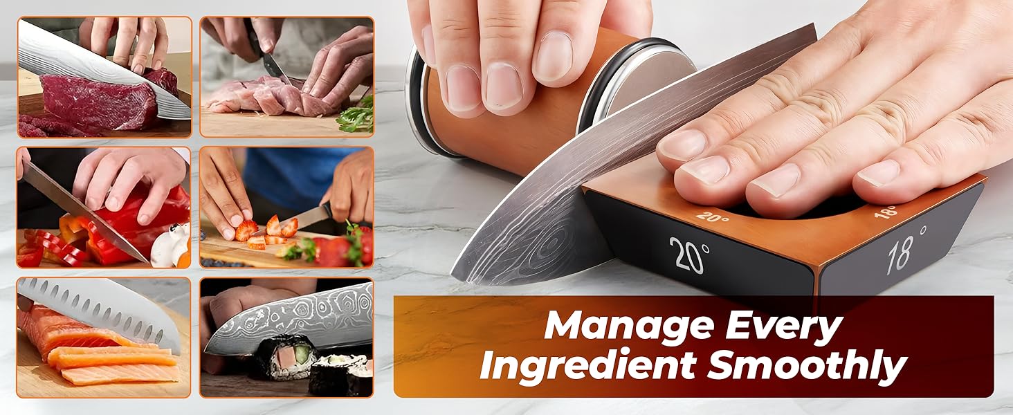 Rolling Knife Sharpener Kit – 4 Angles (15°,18°,20°,22°) – Includes Diamond, Ceramic & Honing Discs with Leather Strop – Ideal for Home Cooks & Professional Chefs
