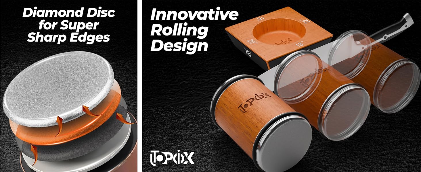 Rolling Knife Sharpener Kit – 4 Angles (15°,18°,20°,22°) – Includes Diamond, Ceramic & Honing Discs with Leather Strop – Ideal for Home Cooks & Professional Chefs