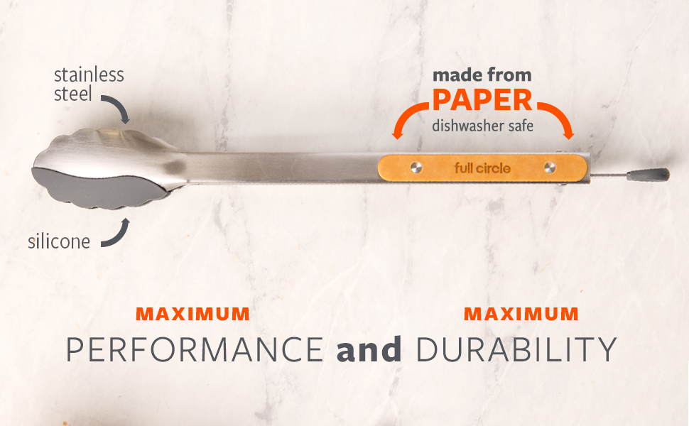 Full Circle 2-in-1 Cooking Tongs, 12-Inch – Dual-Sided Silicone & Stainless Steel, Heat-Resistant to 450°F, Eco-Friendly Handle, Dishwasher Safe