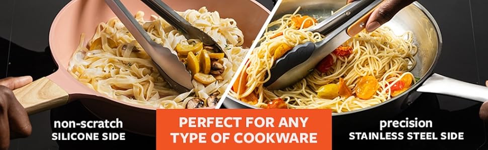 Full Circle 2-in-1 Cooking Tongs, 12-Inch – Dual-Sided Silicone & Stainless Steel, Heat-Resistant to 450°F, Eco-Friendly Handle, Dishwasher Safe