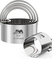 6 Pack Round Cake Ring Molds, Seamless Stainless Steel Cake Cutter with Pusher & Lifter, 3-Inch Dessert Mousse Rings for Baking (Includes 1 Pusher, 1 Lifter and 6 Rings)