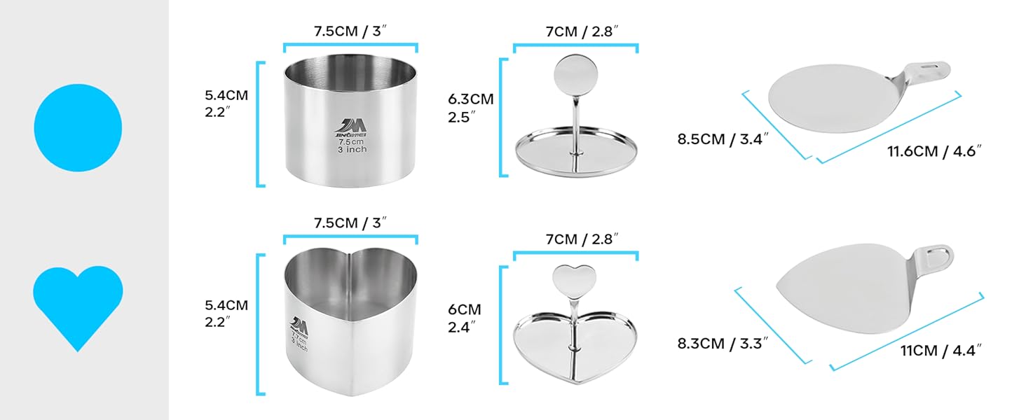 6 Pack Round Cake Ring Molds, Seamless Stainless Steel Cake Cutter with Pusher & Lifter, 3-Inch Dessert Mousse Rings for Baking (Includes 1 Pusher, 1 Lifter and 6 Rings)