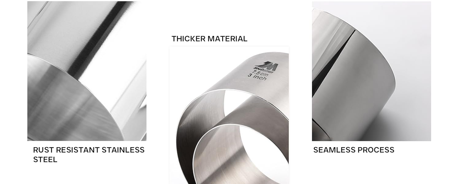 6 Pack Round Cake Ring Molds, Seamless Stainless Steel Cake Cutter with Pusher & Lifter, 3-Inch Dessert Mousse Rings for Baking (Includes 1 Pusher, 1 Lifter and 6 Rings)