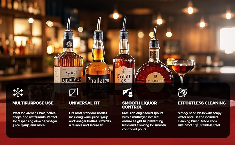 48 Pack Stainless Steel Bottle Pourers for Alcohol, Liquor, and Wine - Bar Accessories, Spouts for Bottles and Dispensers (gun black)