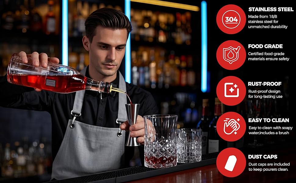 48 Pack Stainless Steel Bottle Pourers for Alcohol, Liquor, and Wine - Bar Accessories, Spouts for Bottles and Dispensers (rose gold)