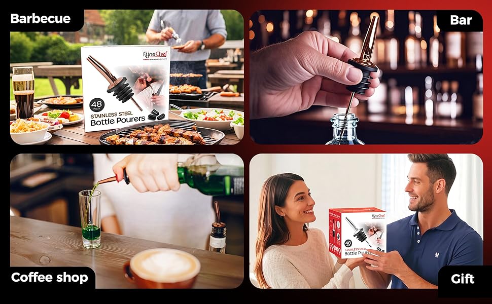 48 Pack Stainless Steel Bottle Pourers for Alcohol, Liquor, and Wine - Bar Accessories, Spouts for Bottles and Dispensers (rose gold)