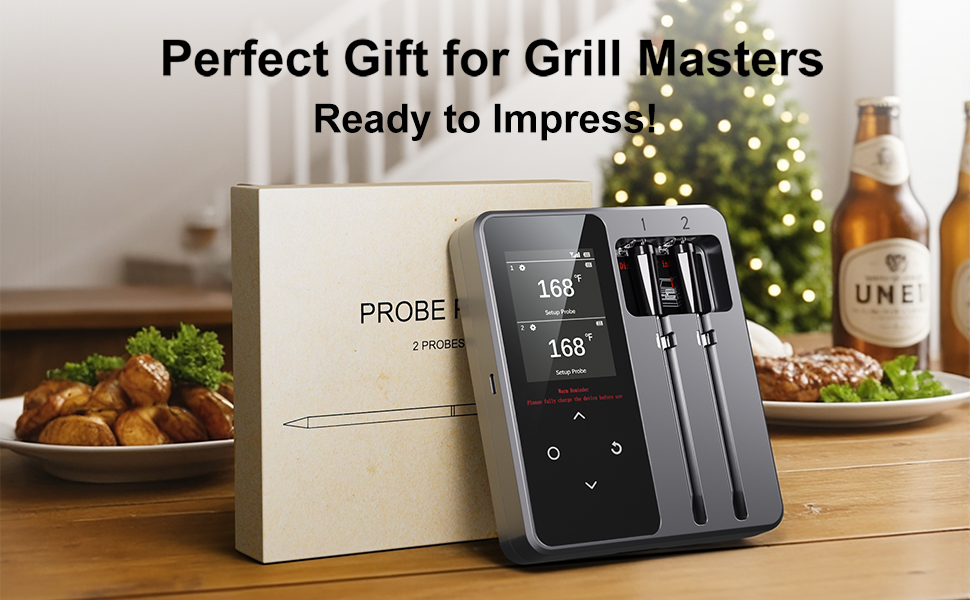 Wireless Bluetooth Meat Thermometer - 2 Probes & App Control, Birthday Gifts for Men Him Dad, Smart Digital Thermometer for Cooking, Oven, Smoker, BBQ, Grill