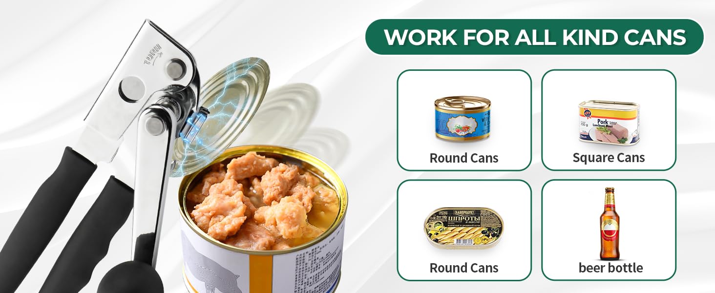 Commercial Can Opener Manual Heavy Duty Stainless Steel Handheld Smooth Edge Can Opener for Seniors for Kitchen