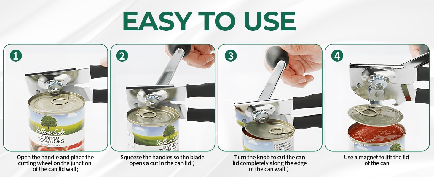 Commercial Can Opener Manual Heavy Duty Stainless Steel Handheld Smooth Edge Can Opener for Seniors for Kitchen