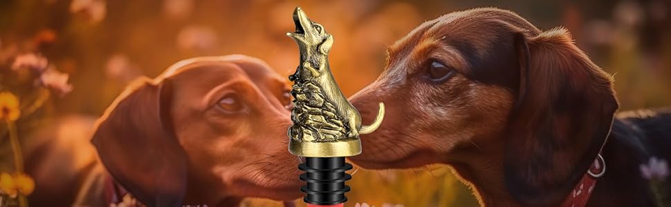 Dachshund Wine Aerator Pourer Spout for Alcohol, Bronze Sausage Dog Bottle Pourer and Stopper for Spirit Wine Champagne, Birthday Gifts, Father Day Gifts, Dachshund Gifts for Men Women
