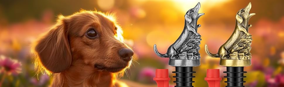Dachshund Wine Aerator Pourer Spout for Alcohol, Bronze Sausage Dog Bottle Pourer and Stopper for Spirit Wine Champagne, Birthday Gifts, Father Day Gifts, Dachshund Gifts for Men Women