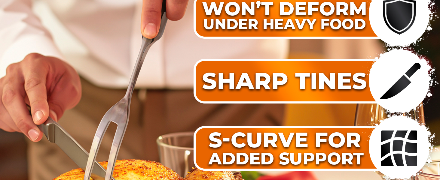 2 Pcs Carving Fork for Meat 12 inch - Stainless Steel Meat Fork with Heat-Resistant Handle for Grilling, Cooking, Serving - Straight and Curved Carving Utensils with Classic Two-Prong BBQ Design