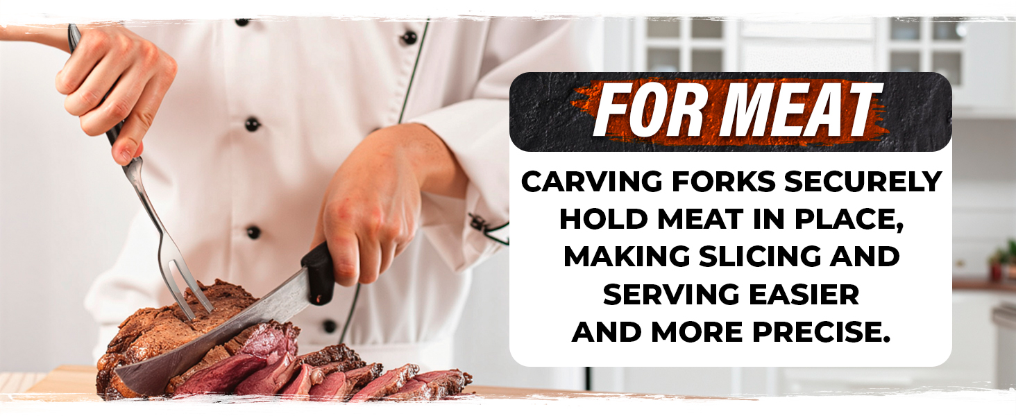 2 Pcs Carving Fork for Meat 12 inch - Stainless Steel Meat Fork with Heat-Resistant Handle for Grilling, Cooking, Serving - Straight and Curved Carving Utensils with Classic Two-Prong BBQ Design