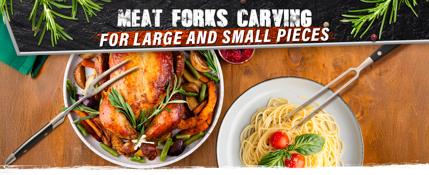 2 Pcs Carving Fork for Meat 12 inch - Stainless Steel Meat Fork with Heat-Resistant Handle for Grilling, Cooking, Serving - Straight and Curved Carving Utensils with Classic Two-Prong BBQ Design