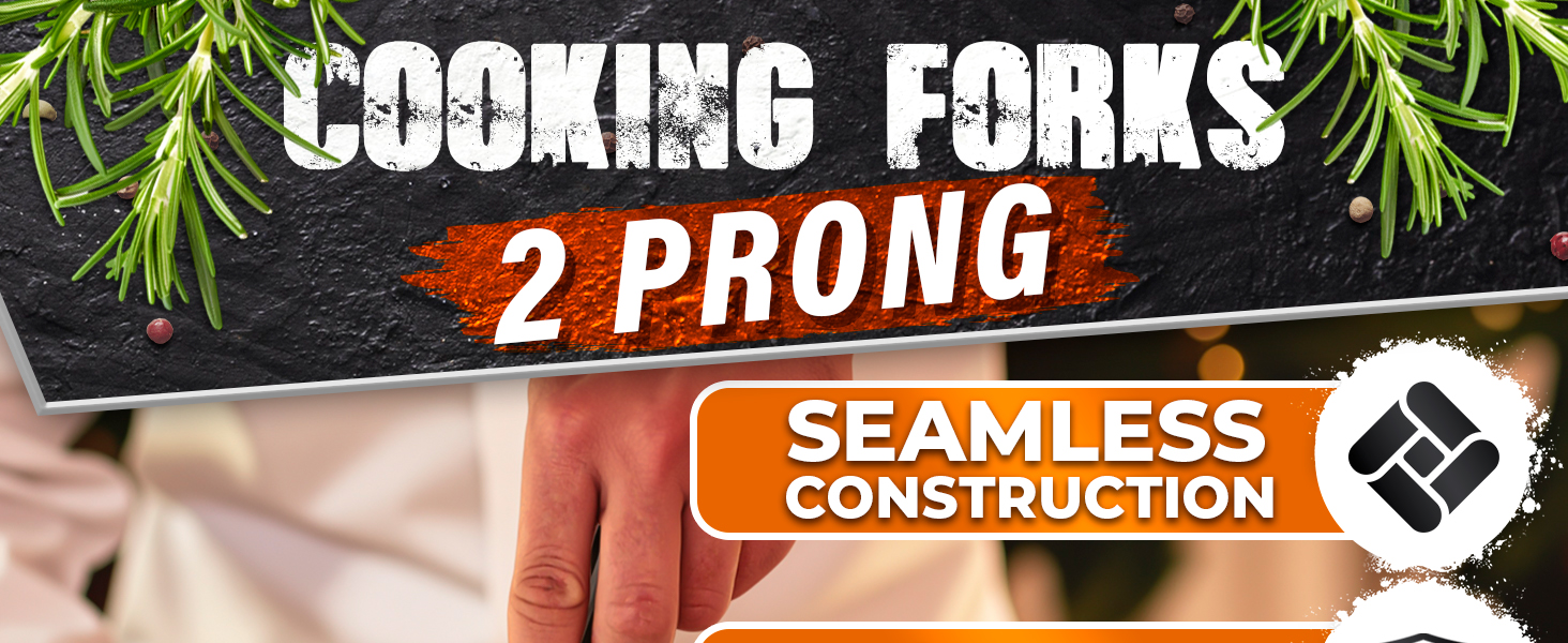 2 Pcs Carving Fork for Meat 12 inch - Stainless Steel Meat Fork with Heat-Resistant Handle for Grilling, Cooking, Serving - Straight and Curved Carving Utensils with Classic Two-Prong BBQ Design