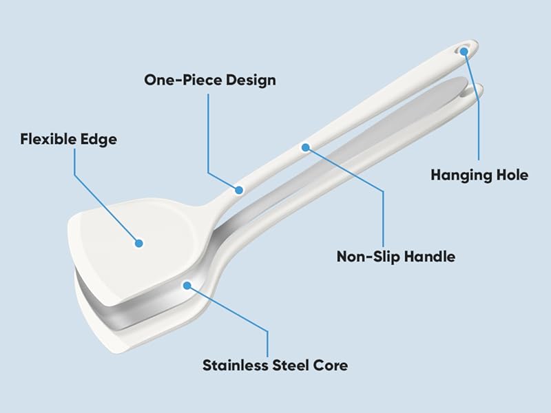 Herogo Silicone Cooking Utensils Set, 7-Piece Kitchen Utensils Set, Heat Resistant Cooking Gadget Tools Slotted Turner, Spoon, Soup Ladle, Pasta Server, Spatula, Tongs for Nonstick Cookware, White