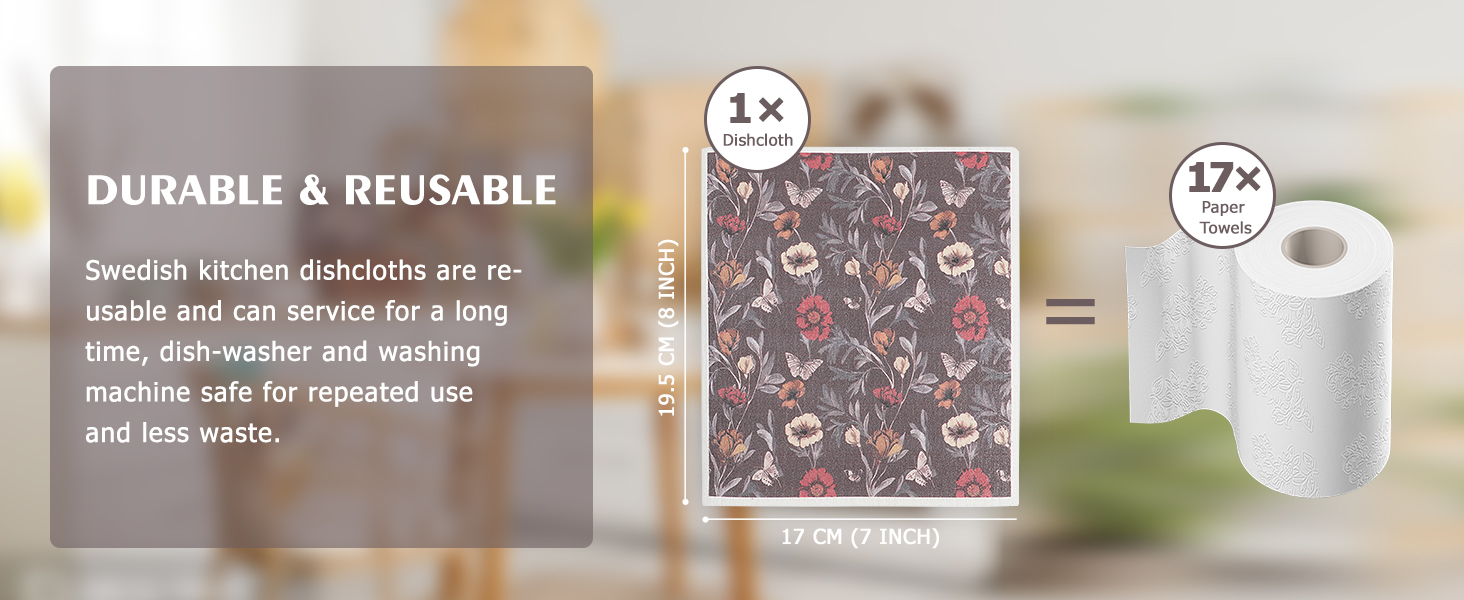 YoulerTex Swedish Dishcloths Dish Towels Set: 6 Packs Cellulose Sponge Cloths Reusable Cleaning Cloths for Kitchen Absorbent Reusable Paper Towels Dish Cloth Non-Scratch No Odor (Flower)