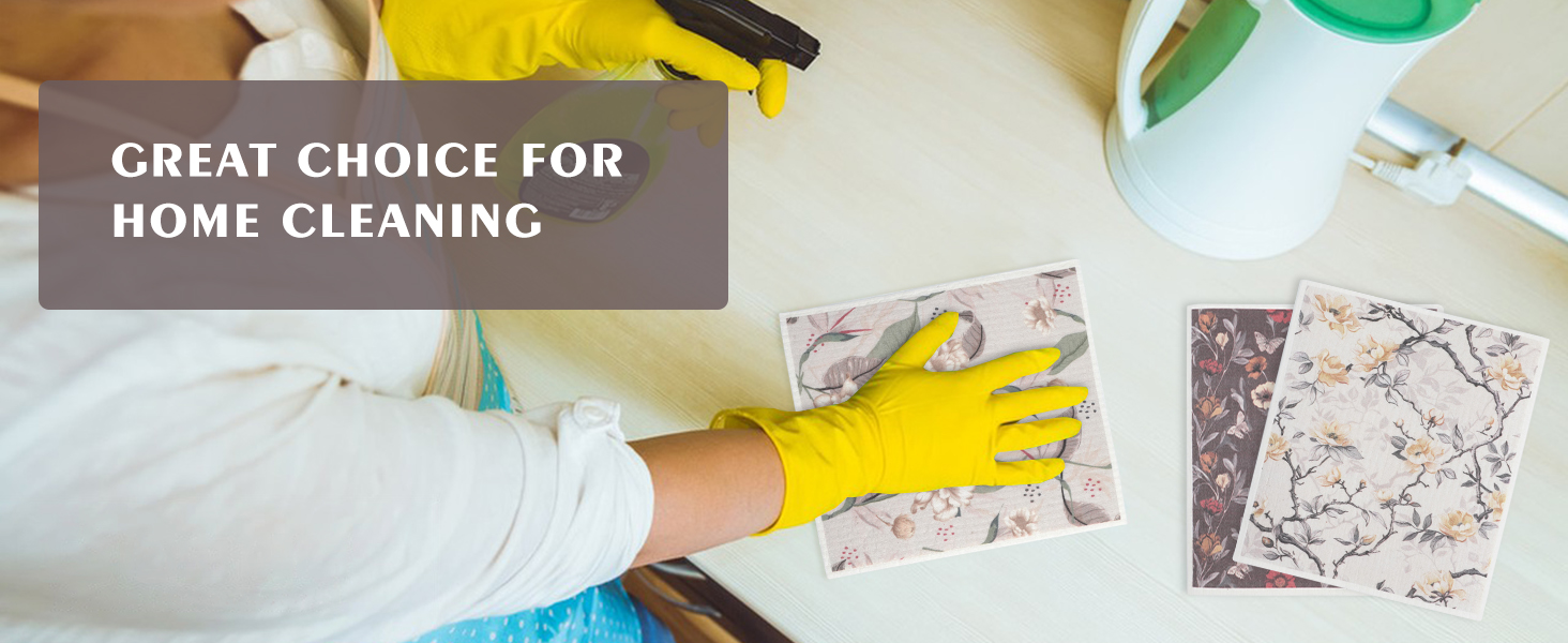 YoulerTex Swedish Dishcloths Dish Towels Set: 6 Packs Cellulose Sponge Cloths Reusable Cleaning Cloths for Kitchen Absorbent Reusable Paper Towels Dish Cloth Non-Scratch No Odor (Flower)