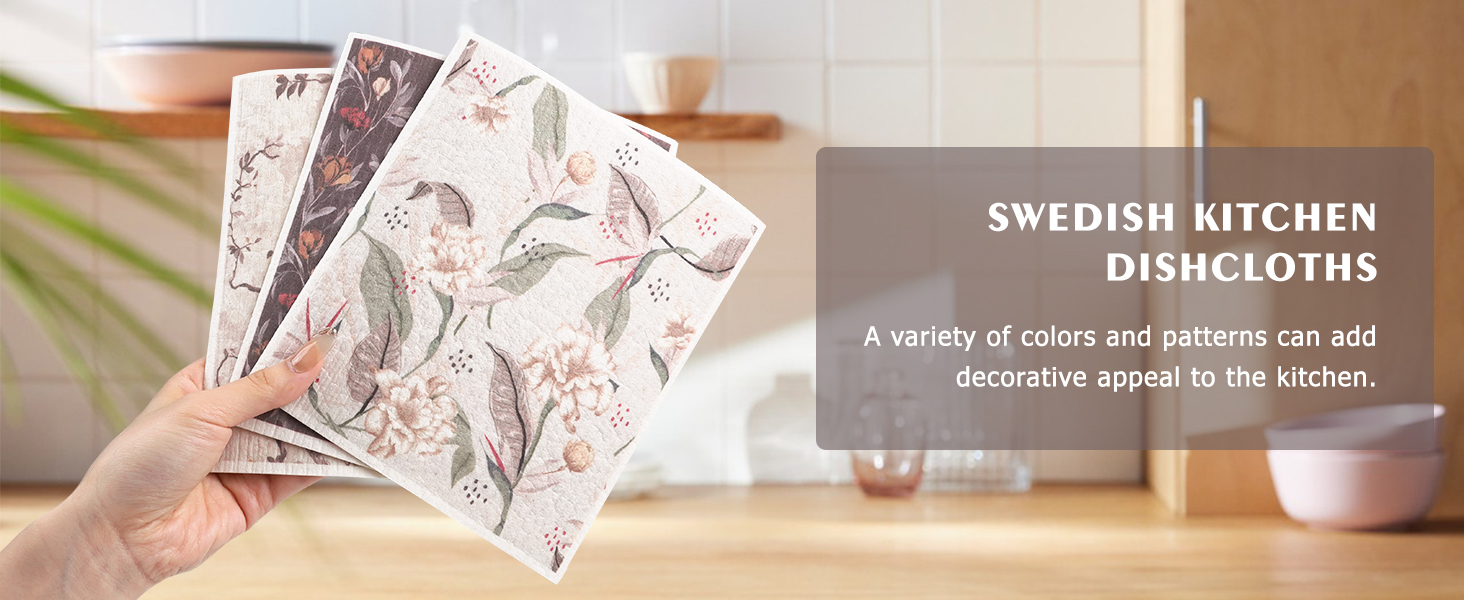 YoulerTex Swedish Dishcloths Dish Towels Set: 6 Packs Cellulose Sponge Cloths Reusable Cleaning Cloths for Kitchen Absorbent Reusable Paper Towels Dish Cloth Non-Scratch No Odor (Flower)