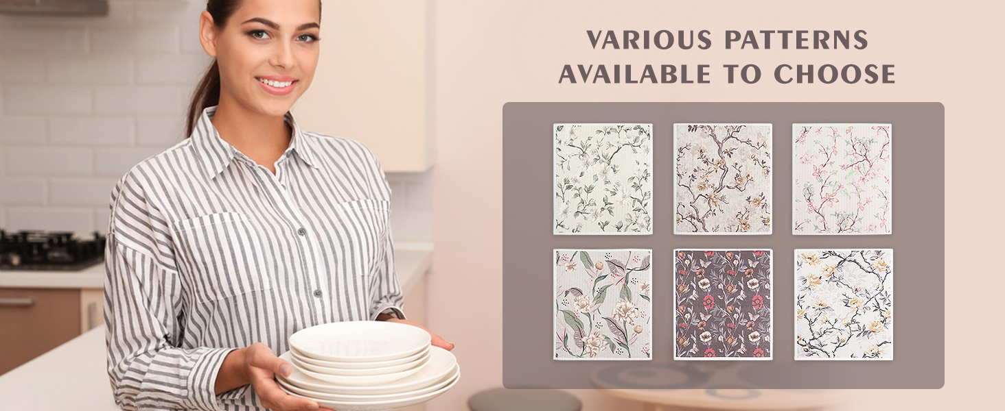 YoulerTex Swedish Dishcloths Dish Towels Set: 6 Packs Cellulose Sponge Cloths Reusable Cleaning Cloths for Kitchen Absorbent Reusable Paper Towels Dish Cloth Non-Scratch No Odor (Flower)