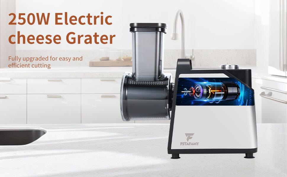 Electric Cheese Grater and Vegetable Slicer, 250W, 5-in-1 Kitchen salad chopper Food Processor with One-Touch Control