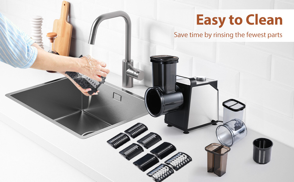 Electric Cheese Grater and Vegetable Slicer, 250W, 5-in-1 Kitchen salad chopper Food Processor with One-Touch Control