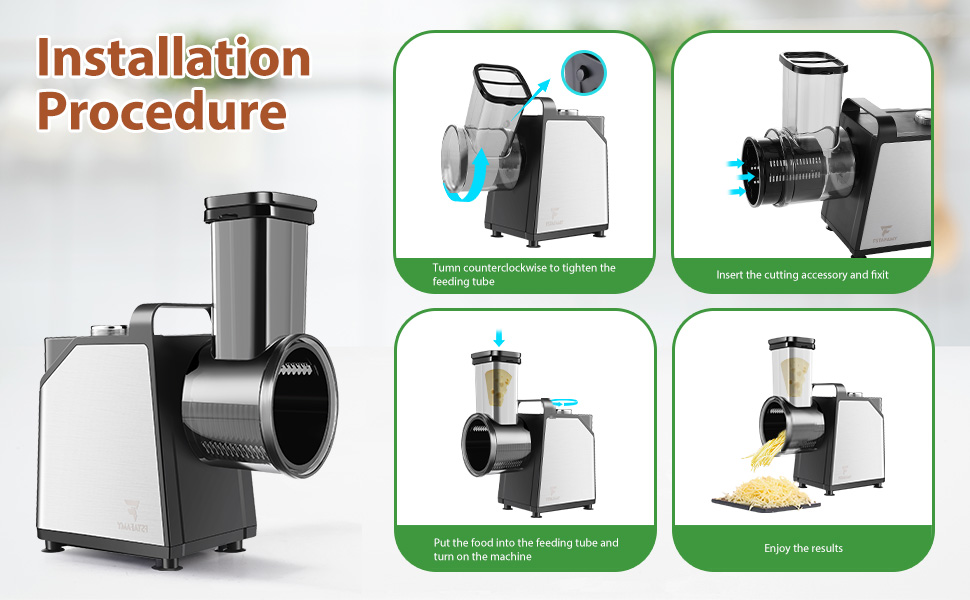 Electric Cheese Grater and Vegetable Slicer, 250W, 5-in-1 Kitchen salad chopper Food Processor with One-Touch Control