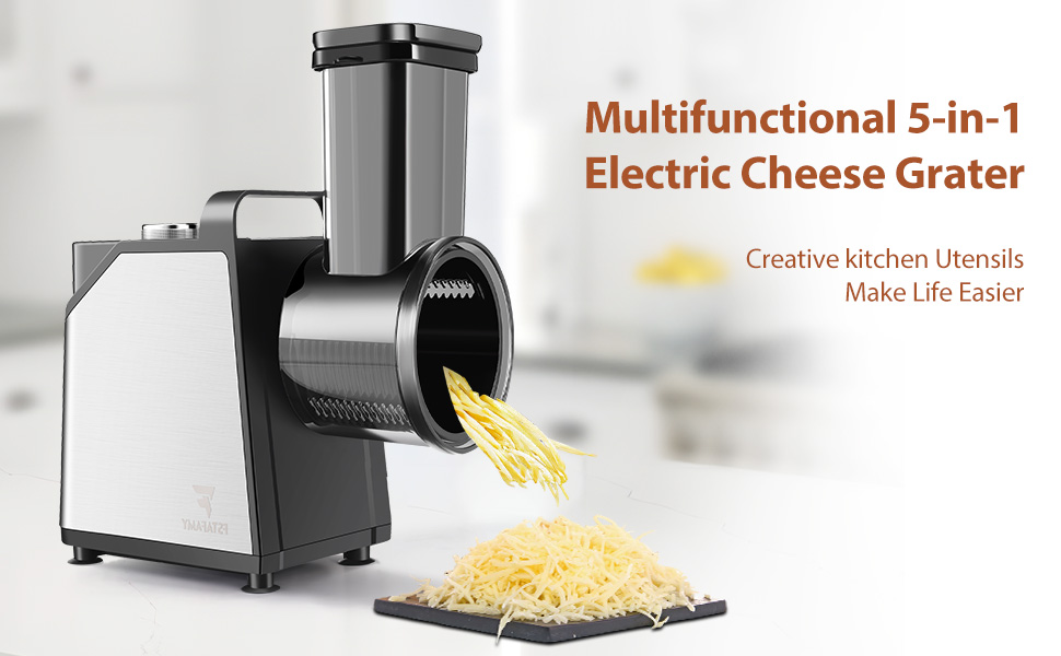 Electric Cheese Grater and Vegetable Slicer, 250W, 5-in-1 Kitchen salad chopper Food Processor with One-Touch Control