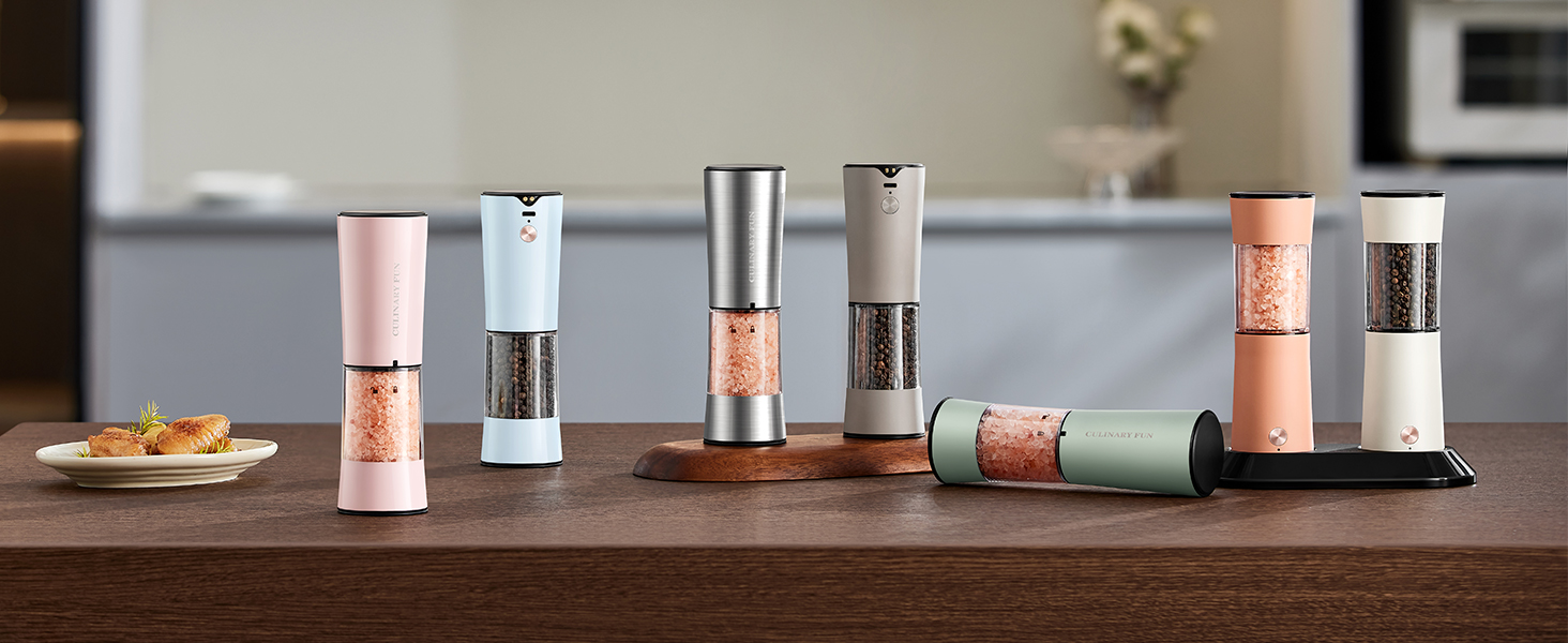 Electric Salt and Pepper Grinder Set, Stainless Steel Automatic Pepper Mill, Rechargeable with USB-C Charging Base, Gravity Activated One-Handed Operation, Dual LED Light, 2 Pack