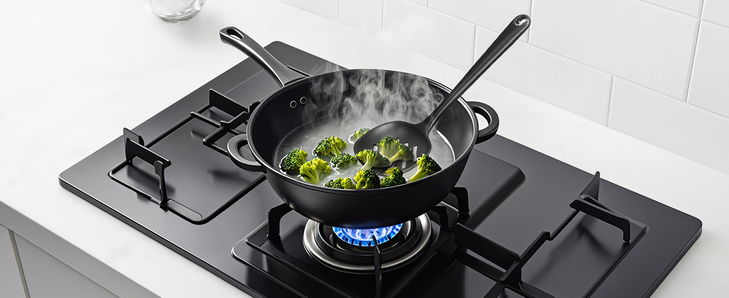 oannao Silicone Kitchen Utensils Set, 600°F Heat Resistant Silicone Cooking Utensils, Spatula, Spoon, Whisk, Tongs, Kitchen Gadgets Sets for Nonstick Cookware, Dishwasher Safe BPA Free (Black)