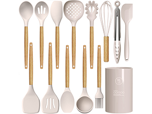 oannao Silicone Kitchen Utensils Set, 600°F Heat Resistant Silicone Cooking Utensils, Spatula, Spoon, Whisk, Tongs, Kitchen Gadgets Sets for Nonstick Cookware, Dishwasher Safe BPA Free (Black)