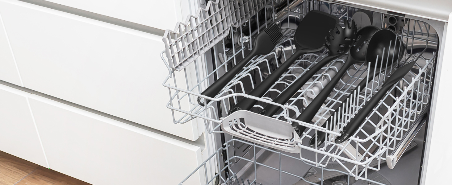 oannao Silicone Kitchen Utensils Set, 600°F Heat Resistant Silicone Cooking Utensils, Spatula, Spoon, Whisk, Tongs, Kitchen Gadgets Sets for Nonstick Cookware, Dishwasher Safe BPA Free (Black)