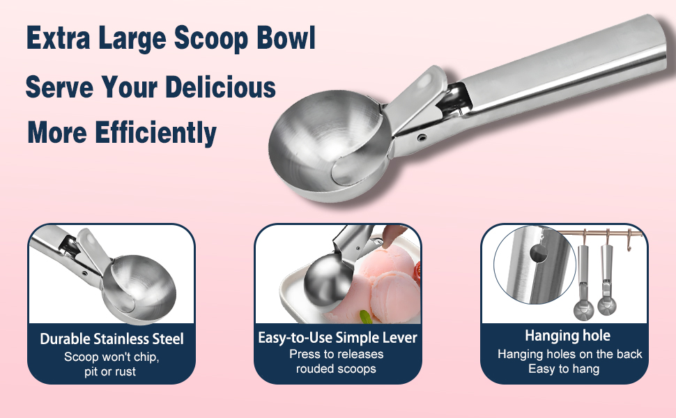 Premium Ice Cream Scoop Set,2 Pcs Stainless Steel Ice Cream Scoop-With Release Trigger,Heavy duty metal,Dishwasher Safe,Suitable for fruit,ice cream,frozen yogurt and sundaes,Small & large