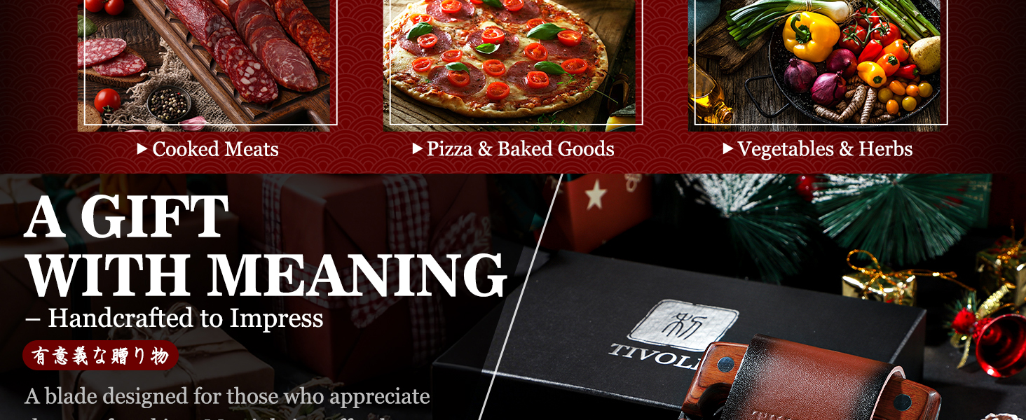 TIVOLI Hand-Forged Ulu Knife – Full Tang High Carbon Steel, Japanese-Inspired with Sheath & Gift Box, Mezzaluna Rocker Knife & Pizza Cutter for Kitchen, Camping&BBQ, Christmas Gifts for Men and Women