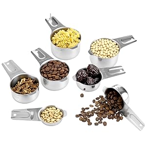 QWORK Stainless Steel Measuring Cups, Set of 7 Nesting Kitchen Tools for Cooking & Baking