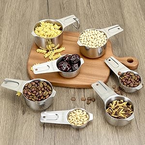 QWORK Stainless Steel Measuring Cups, Set of 7 Nesting Kitchen Tools for Cooking & Baking