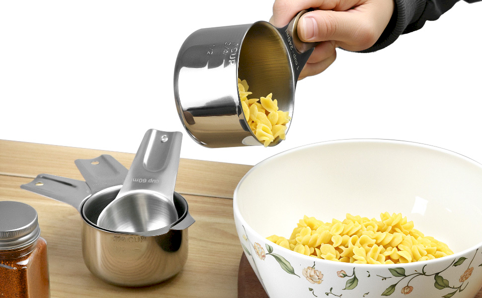 QWORK Stainless Steel Measuring Cups, Set of 7 Nesting Kitchen Tools for Cooking & Baking